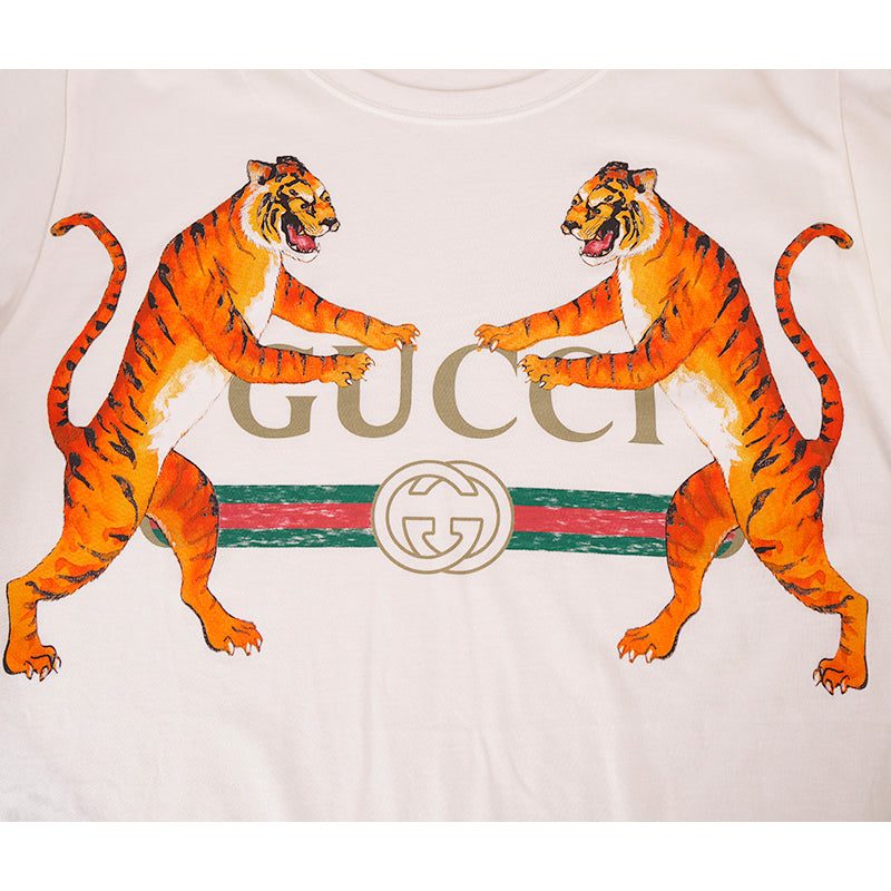 XXS NEW AUTHENTC GUCCI White DUELING TIGERS 80's GG LOGO Relax TEE T-SHIRT TOP
