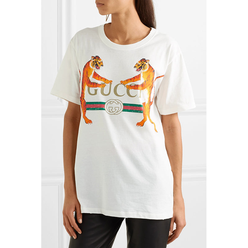 XXS NEW AUTHENTC GUCCI White DUELING TIGERS 80's GG LOGO Relax TEE T-SHIRT TOP