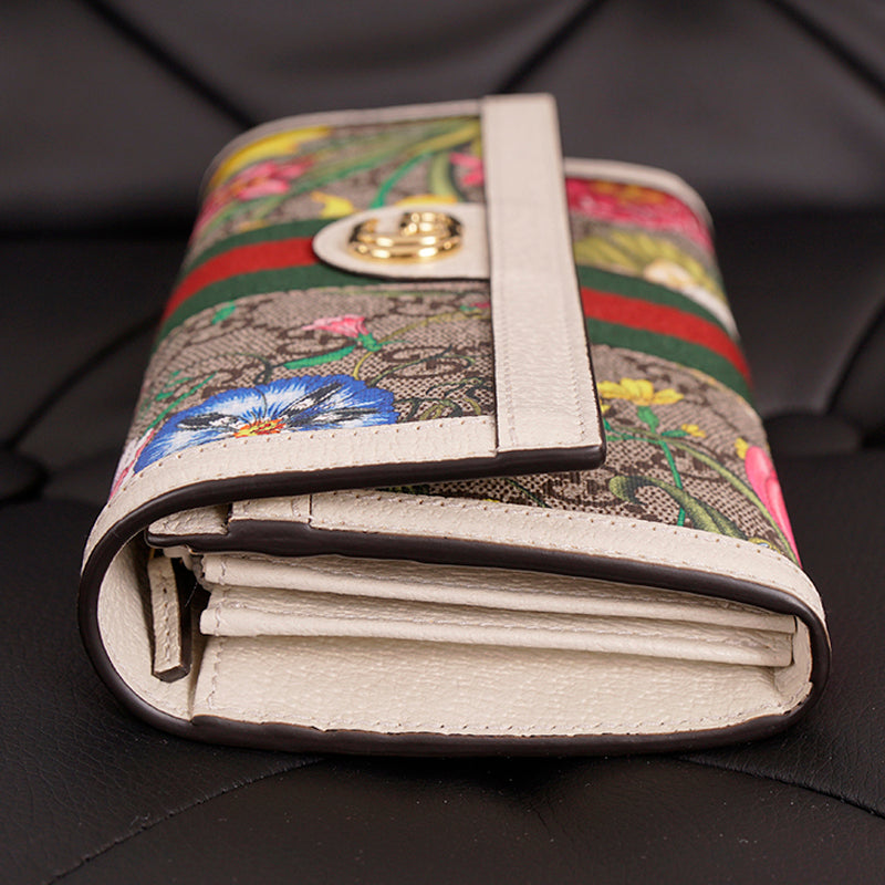 NEW $895 GUCCI Tan GG Supreme Canvas Ophidia GG FLORA Continental LARGE WALLET