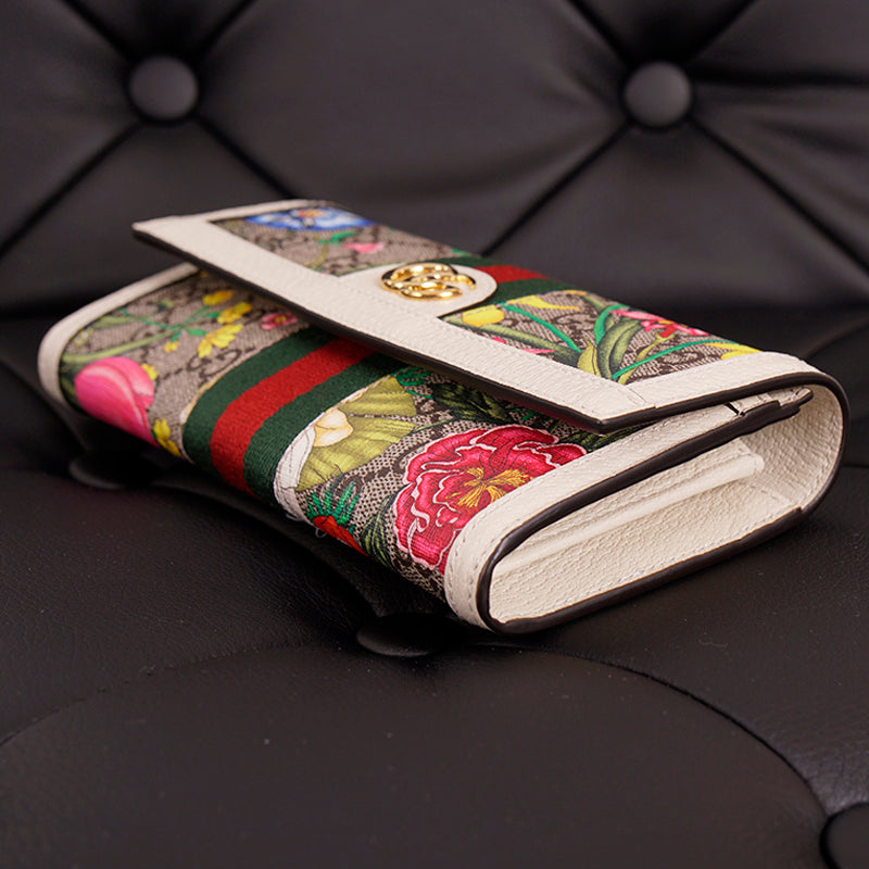 NEW $895 GUCCI Tan GG Supreme Canvas Ophidia GG FLORA Continental LARGE WALLET