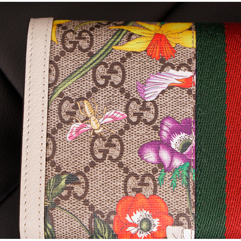 NEW $895 GUCCI Tan GG Supreme Canvas Ophidia GG FLORA Continental LARGE WALLET