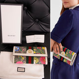 NEW $895 GUCCI Tan GG Supreme Canvas Ophidia GG FLORA Continental LARGE WALLET