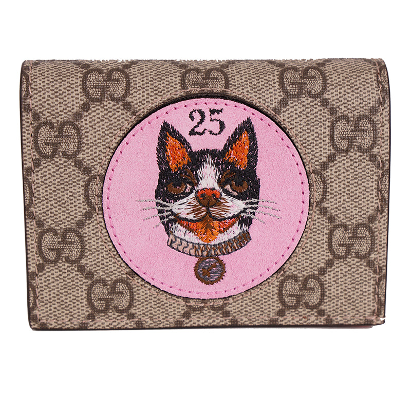NEW $495 GUCCI GG Supreme Canvas GG Logo BOSCO DOG PATCH Snap Card Case WALLET
