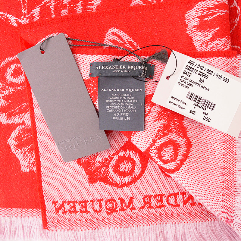 NEW $695 ALEXANDER MCQUEEN Red & Pink OVERSIZED METAMORPHISIS WOOL Scarf