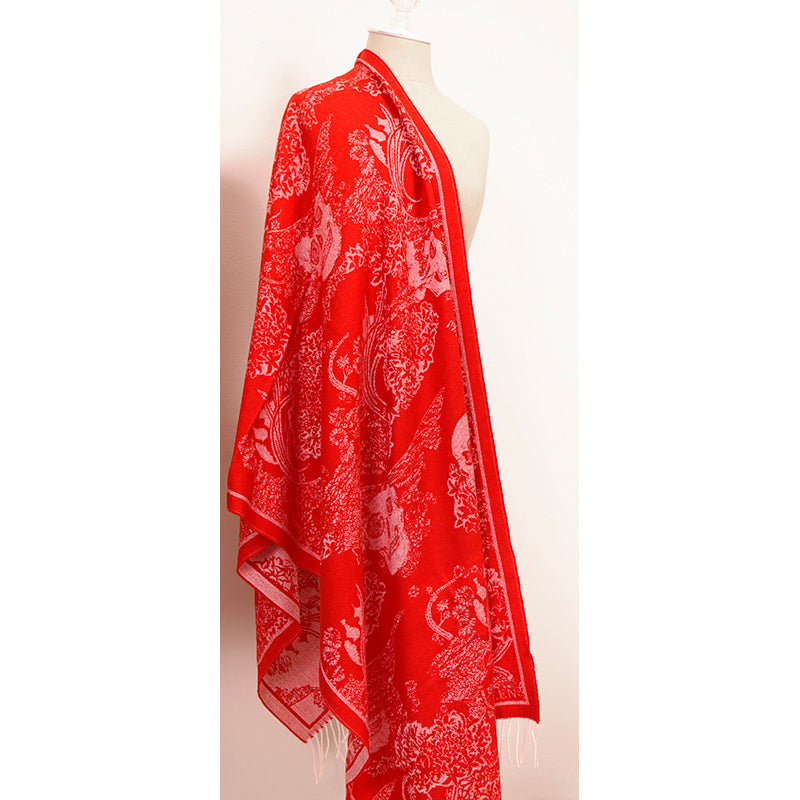 NEW $895 ALEXANDER MCQUEEN Red & Ivory DREAMING SKULL Print WOOL-BLEND Scarf