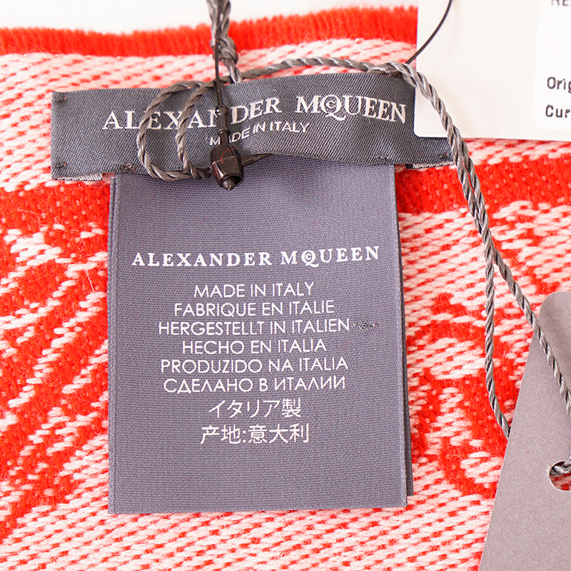 NEW $895 ALEXANDER MCQUEEN Red & Ivory DREAMING SKULL Print WOOL-BLEND Scarf