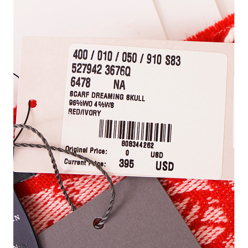 NEW $895 ALEXANDER MCQUEEN Red & Ivory DREAMING SKULL Print WOOL-BLEND Scarf
