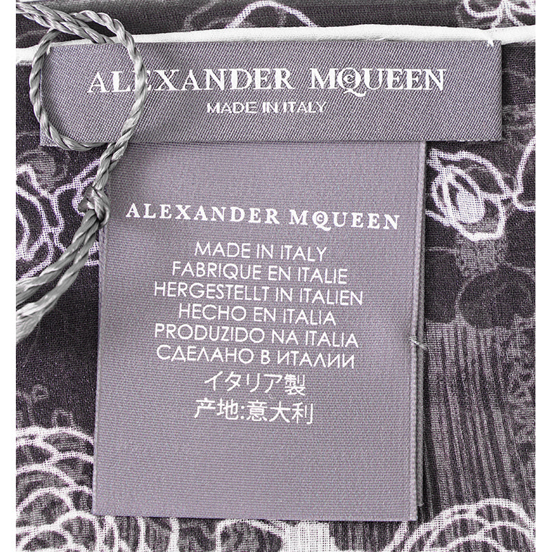 NEW $465 ALEXANDER MCQUEEN Black MUSE SKULL Print Silk Chiffon Shawl SCARF