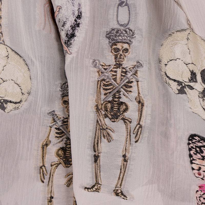 NEW $525 ALEXANDER MCQUEEN Ivory Silk RENAISSANCE CHARM Skeleton FAIRY SCARF