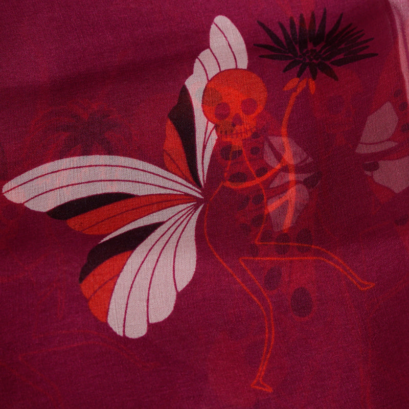 NEW $395 ALEXANDER MCQUEEN Wine Chiffon MAGIC NIGHT FAIRY SKULL Silk 55" SCARF