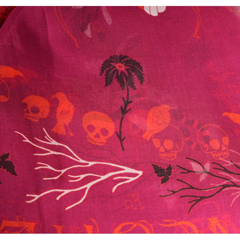NEW $395 ALEXANDER MCQUEEN Wine Chiffon MAGIC NIGHT FAIRY SKULL Silk 55" SCARF