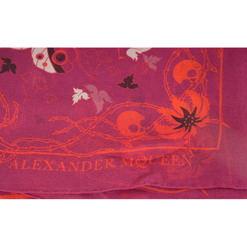 NEW $395 ALEXANDER MCQUEEN Wine Chiffon MAGIC NIGHT FAIRY SKULL Silk 55" SCARF
