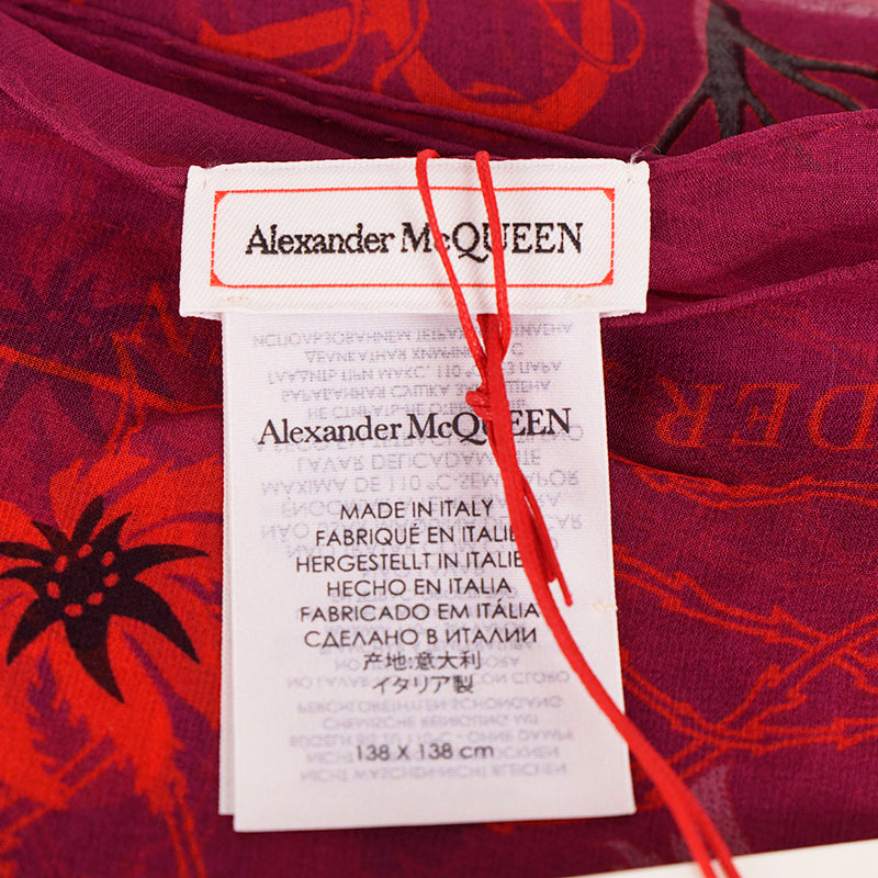 NEW $395 ALEXANDER MCQUEEN Wine Chiffon MAGIC NIGHT FAIRY SKULL Silk 55" SCARF