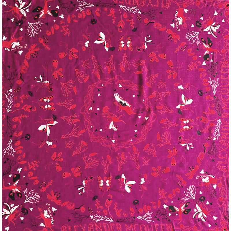 NEW $395 ALEXANDER MCQUEEN Wine Chiffon MAGIC NIGHT FAIRY SKULL Silk 55" SCARF