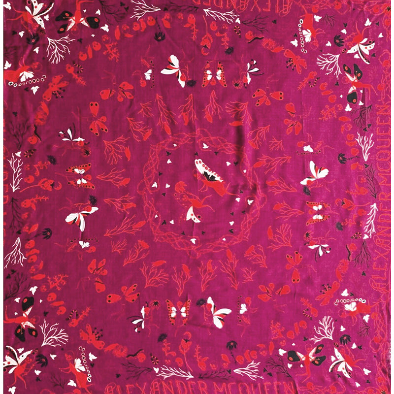 NEW $395 ALEXANDER MCQUEEN Wine Chiffon MAGIC NIGHT FAIRY SKULL Silk 55" SCARF