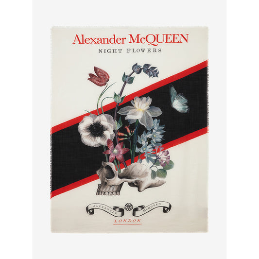NEW $720 ALEXANDER MCQUEEN Ivory WILD FLOWERS Skull LONGDON Wool Shawl SCARF NWT