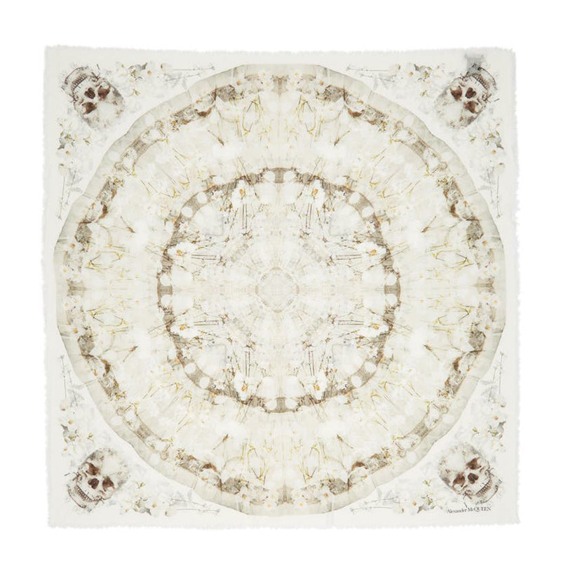 NEW $490 ALEXANDER MCQUEEN Ivory OPHELIA SKULL FLORAL Modal Wool Shawl SCARF NWT