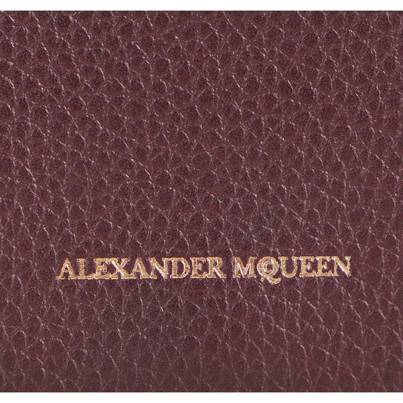 NEW $445 ALEXANDER MCQUEEN Burgundy Red GOLD SKULL Grainy Leather BI-FOLD WALLET