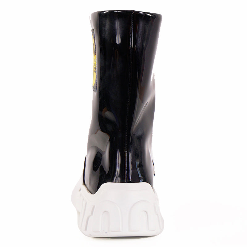sz 37 NEW $1150 MIU MIU Black Fx Patent RETRO M LOGO Pull On SPORTY RAIN BOOTS 7