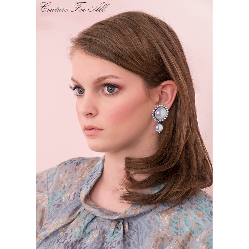 NEW $625 MIU MIU Blue Gray Fx-PEARL & SWAROVSKI CRYSTAL Clip-on Drop EARRINGS