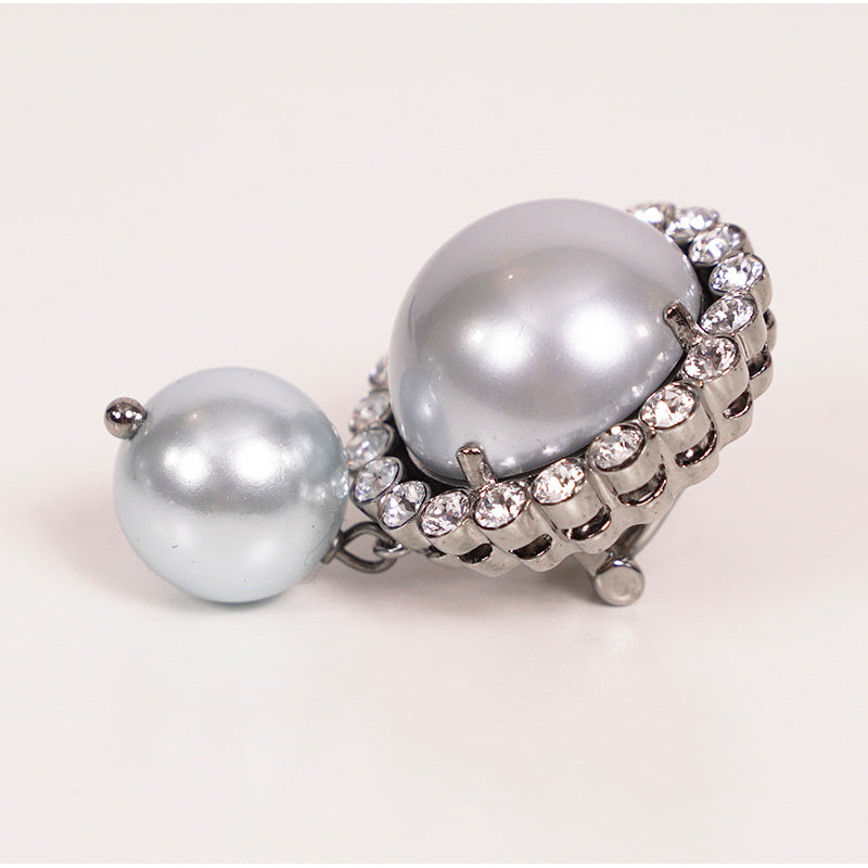 NEW $625 MIU MIU Blue Gray Fx-PEARL & SWAROVSKI CRYSTAL Clip-on Drop EARRINGS