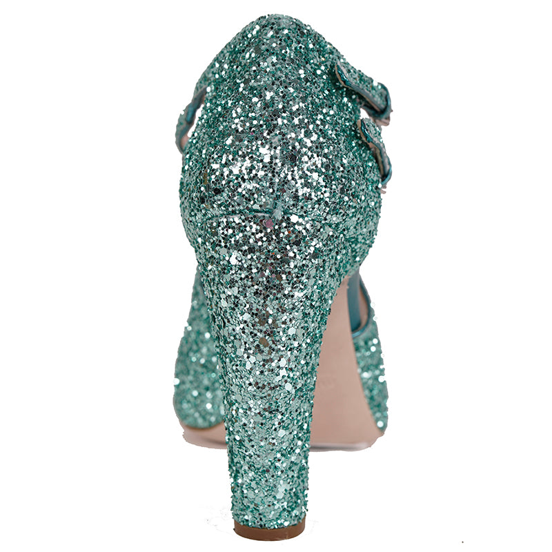 36.5 & 38.5 NEW $850 MIU MIU Aqua GLITTER 15 Strappy HIGH