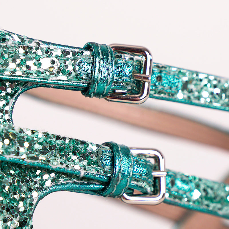 36.5 & 38.5 NEW $850 MIU MIU Aqua GLITTER 15 Strappy HIGH HEEL SANDALS