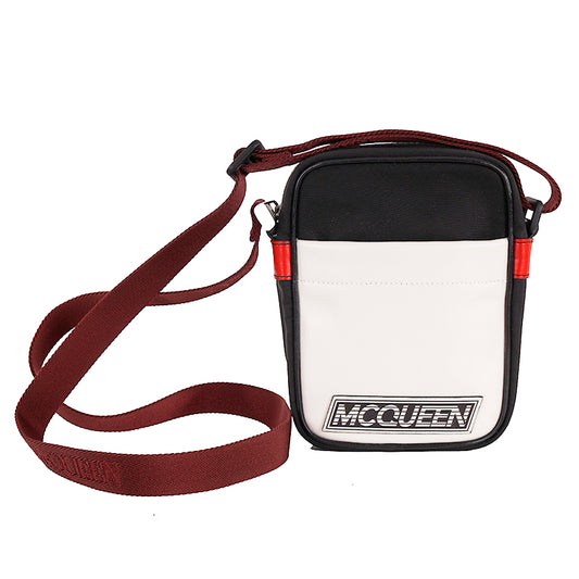 NEW $890 ALEXANDER MCQUEEN Black Nylon WHITE LEATHER SPORTY LOGO Crossbody BAG