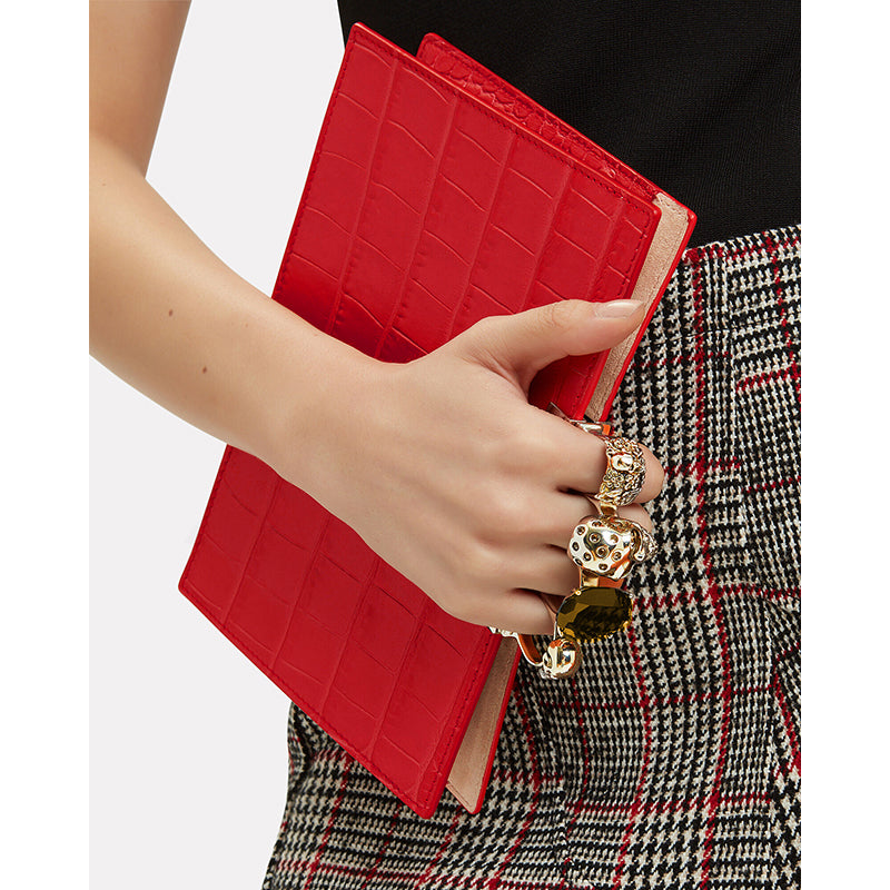 NEW $2390 ALEXANDER MCQUEEN Scarlett Red GOLD JEWELED KNUCKLE 4 Ring SKULL BAG