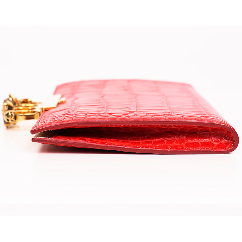 NEW $2390 ALEXANDER MCQUEEN Scarlett Red GOLD JEWELED KNUCKLE 4 Ring SKULL BAG