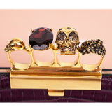 NEW $2290 ALEXANDER MCQUEEN Red-Purple GOLD JEWELED KNUCKLE 4 Ring SKULL BAG NIB