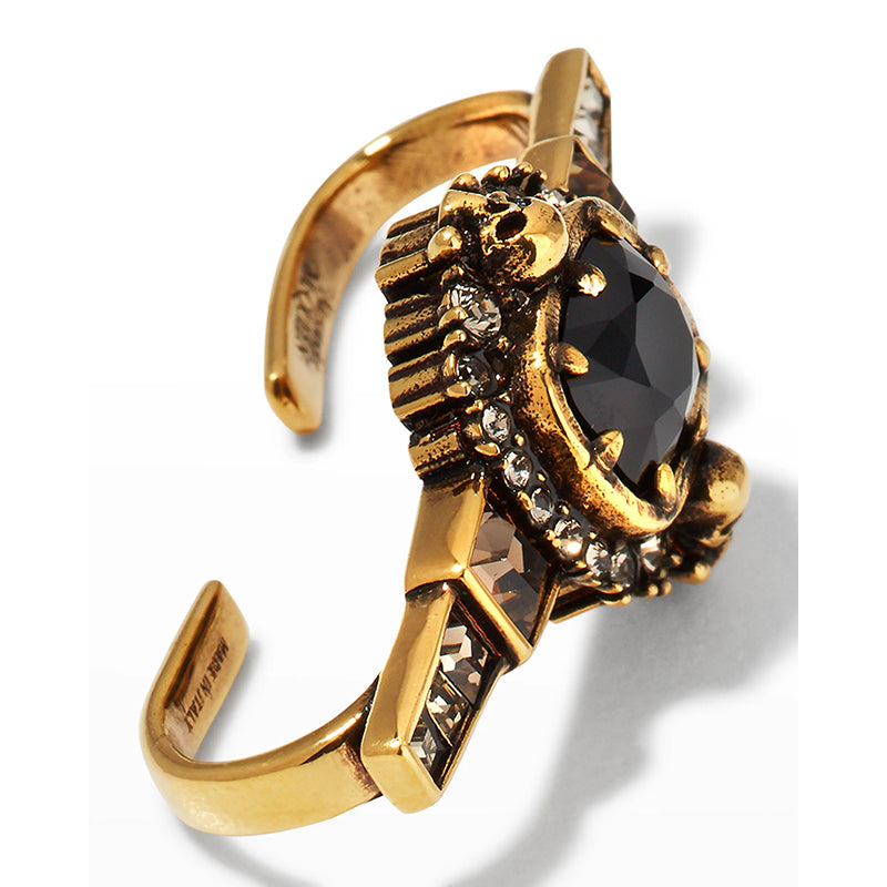 NEW $320 ALEXANDER MCQUEEN Brass LOGO SKULL Crystal Embellished Cuff EARRING