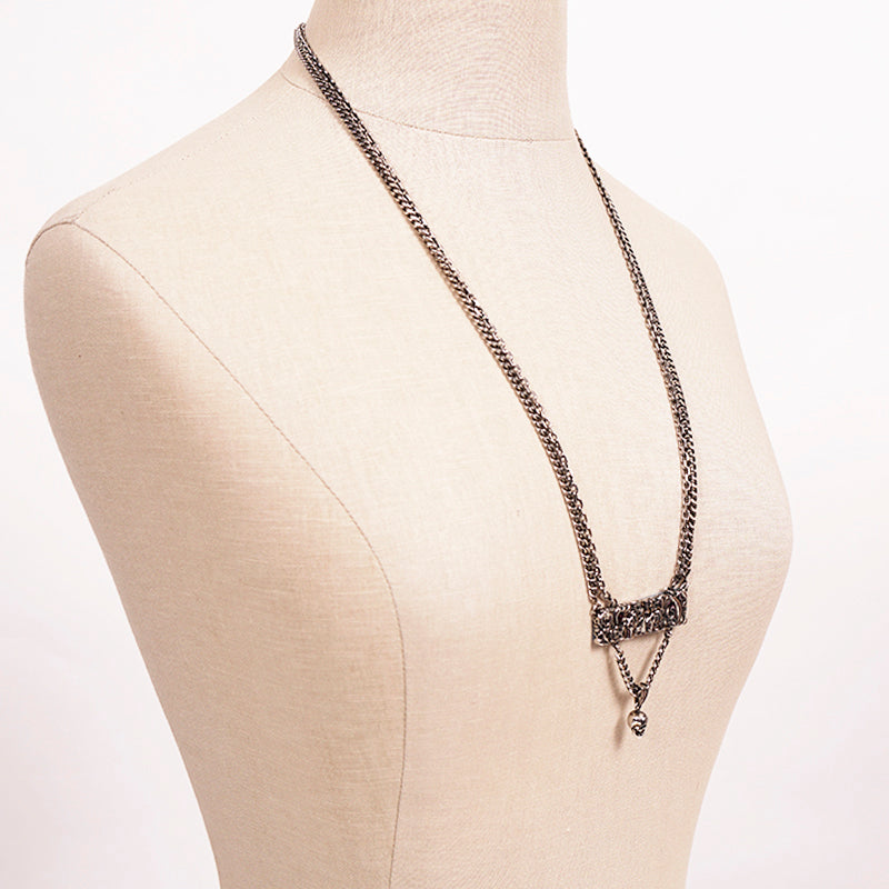 NEW $490 ALEXANDER MCQUEEN Men's Silver Tone Brass SKULL CHARM Double NECKLACE