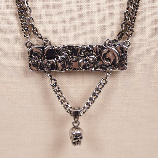 NEW $490 ALEXANDER MCQUEEN Men's Silver Tone Brass SKULL CHARM Double NECKLACE