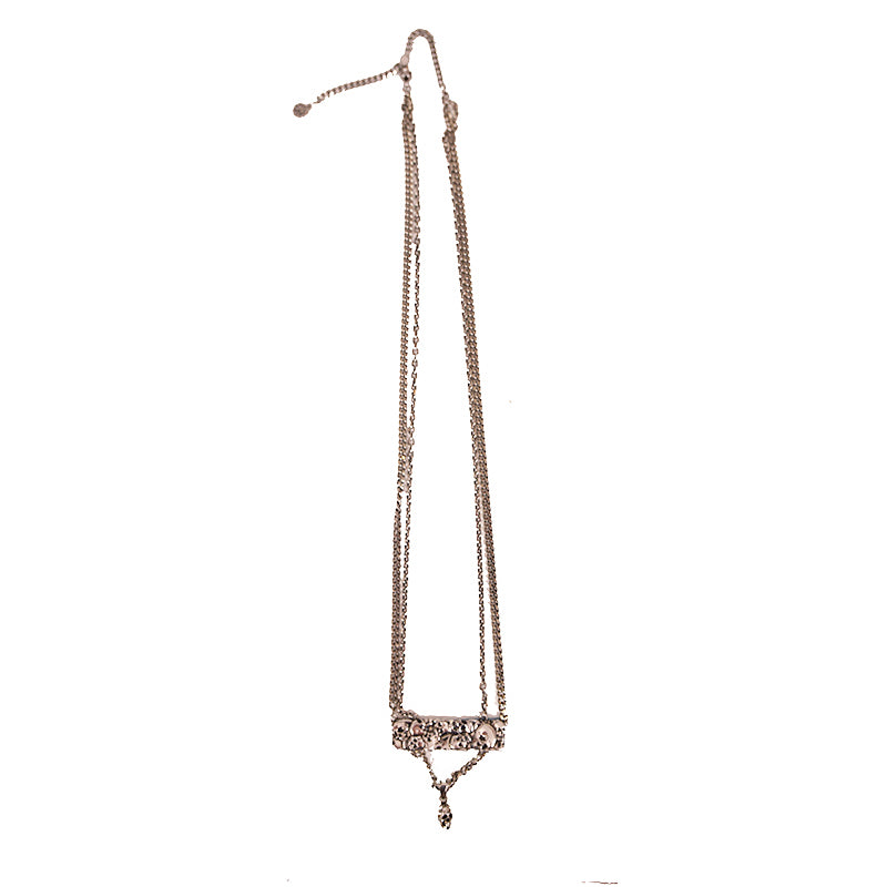 NEW $490 ALEXANDER MCQUEEN Men's Silver Tone Brass SKULL CHARM Double NECKLACE