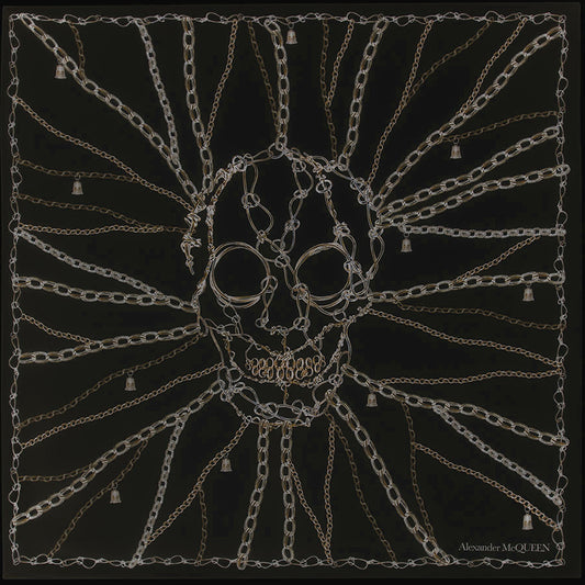 NEW $420 ALEXANDER MCQUEEN Black SKULL OF CHAINS Modal Wool Shawl 55" SCARF NWT Condition: New with tags