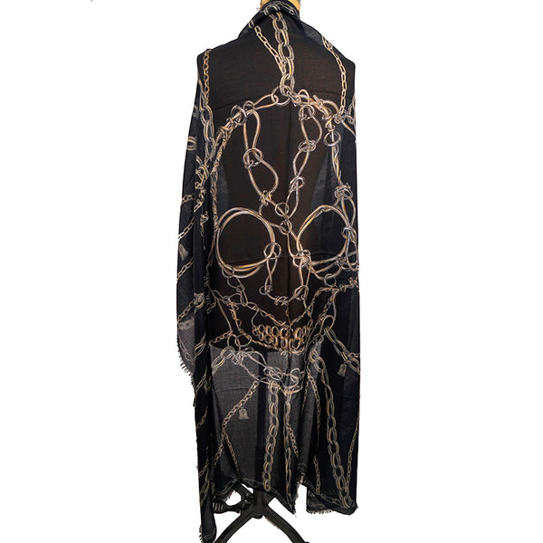 NEW $420 ALEXANDER MCQUEEN Black SKULL OF CHAINS Modal Wool Shawl 55" SCARF NWT Condition: New with tags