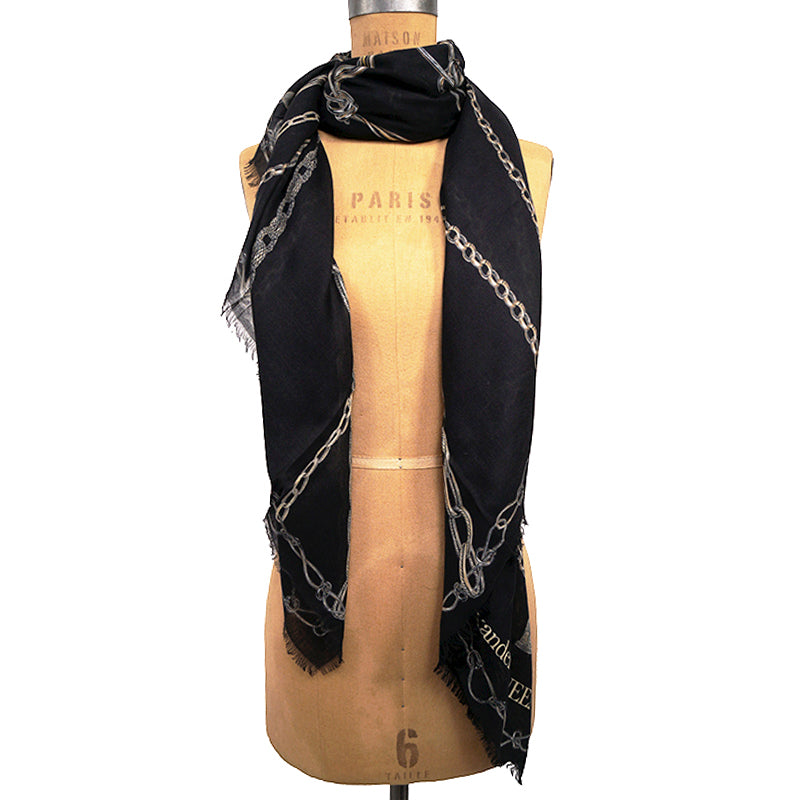 NEW $420 ALEXANDER MCQUEEN Black SKULL OF CHAINS Modal Wool Shawl 55" SCARF NWT Condition: New with tags