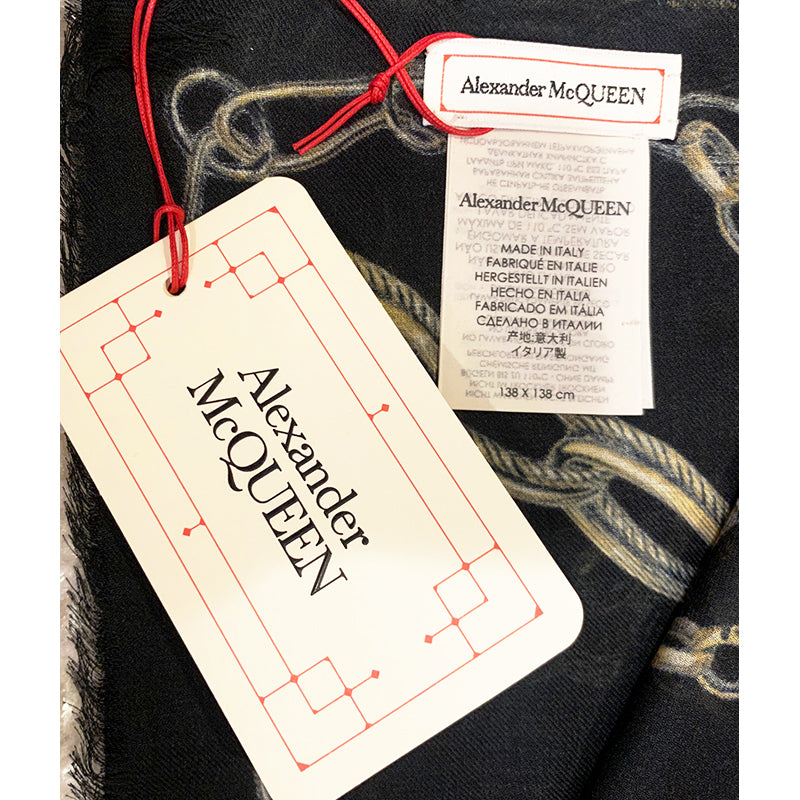 NEW $420 ALEXANDER MCQUEEN Black SKULL OF CHAINS Modal Wool Shawl 55" SCARF NWT Condition: New with tags