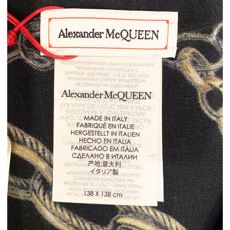 NEW $420 ALEXANDER MCQUEEN Black SKULL OF CHAINS Modal Wool Shawl 55" SCARF NWT Condition: New with tags