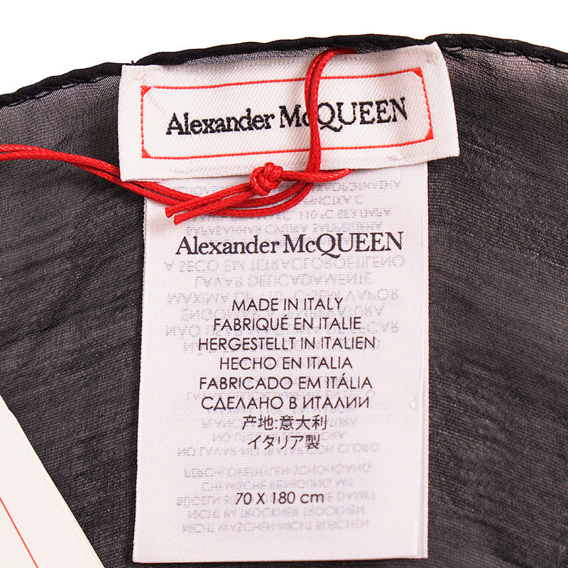 NEW $455 ALEXANDER MCQUEEN Black Sheer REGAL LEOPARD SKULL 70" Long STOLE SCARF