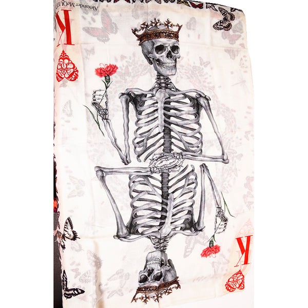 NEW $745 ALEXANDER MCQUEEN Ivory MCQUEEN & KING Playing Card SKULL Shawl SCARF