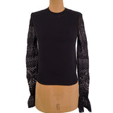 SZ S NEW $990 ALEXANDER MCQUEEN Black LACE FLARED SLEEVE Wool Crew Neck SWEATER