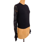 SZ S NEW $990 ALEXANDER MCQUEEN Black LACE FLARED SLEEVE Wool Crew Neck SWEATER