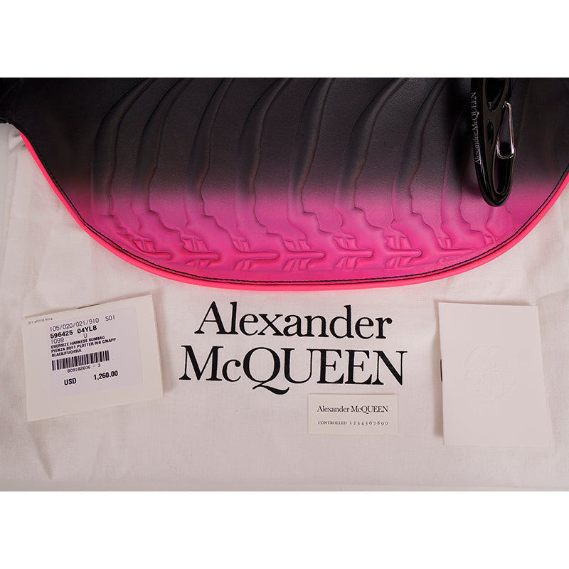NEW $1260 ALEXANDER MCQUEEN Black Fuchsia Leather RIB CAGE Harness Belt BUM BAG