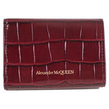 NEW $690 ALEXANDER MCQUEEN Bordeaux Red GOLD SKULL Croc-Embossed Leather WALLET