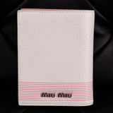 NEW $490 MIU MIU White Leather MADRAS Red Cat Graphic Logo Bifold WALLET