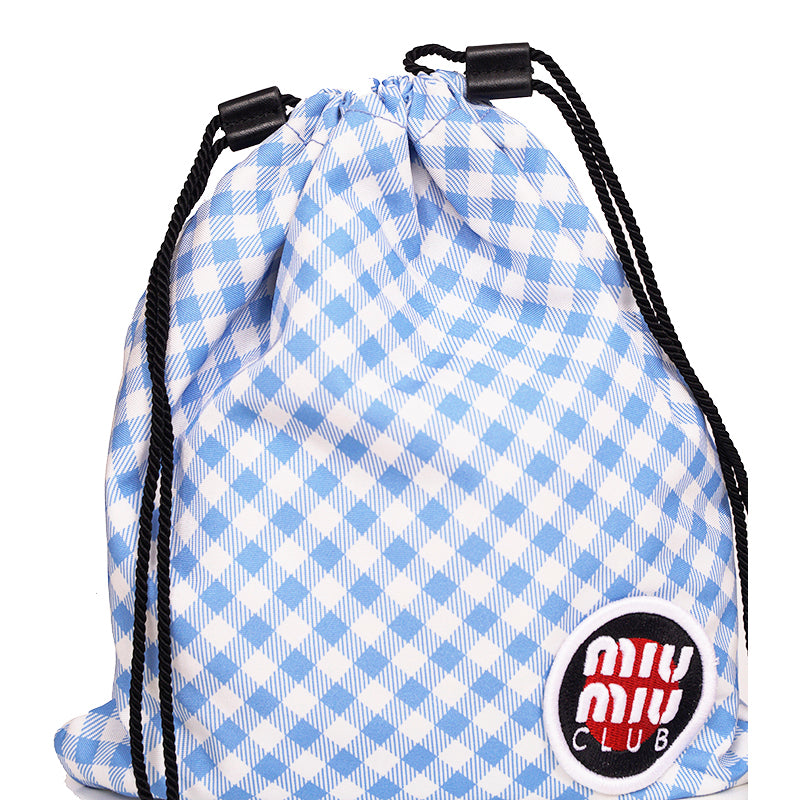 NEW MIU MIU Blue White Gingham CLUB LOGO PATCH Drawstring