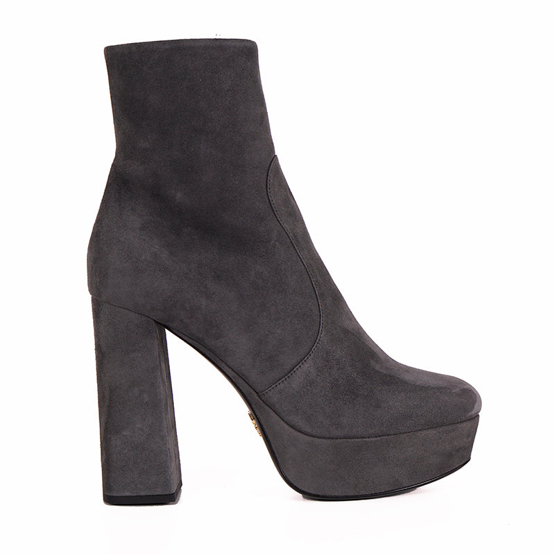 39 NEW $975 PRADA Slate Gray Leather Fall & Winter Chunky Heel Platform ANKLE BOOTS