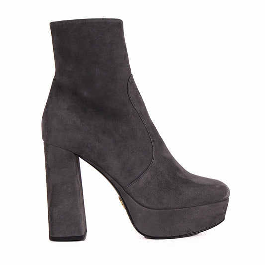 39 NEW $975 PRADA Slate Gray Leather Fall & Winter Chunky Heel Platform ANKLE BOOTS